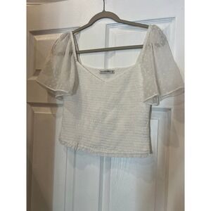 Abercrombie & Fitch Smocked Top Polyester Swiss Dot Puff Sleeve Cottagecore Boho